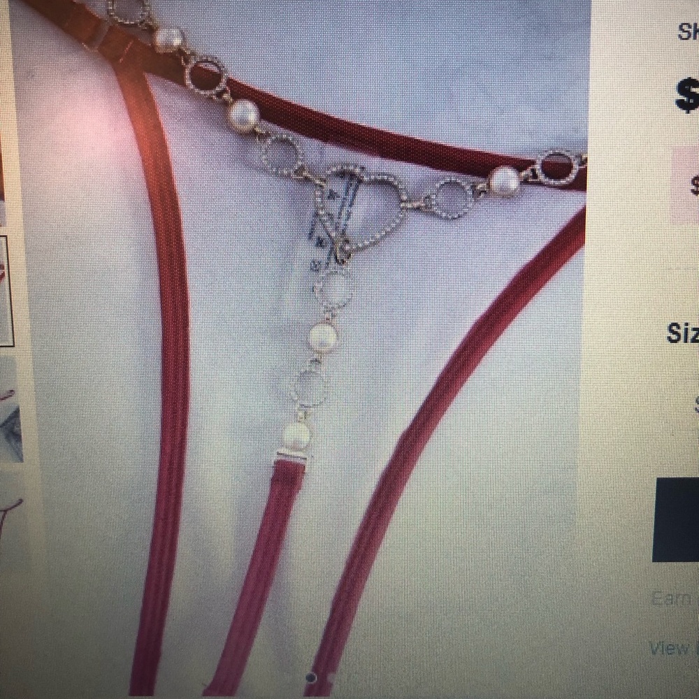 Gem Detail Tied Backless Bikini Top Chain Link Bikini Bottom (Red) Size Medium - Picture 10 of 12